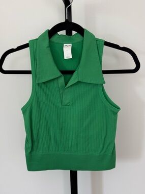 Diane Von Furstenberg by Target Green Sleeveless Crop Ribbed Polo Tank